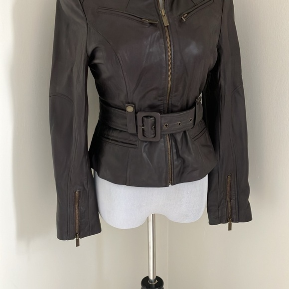 Arden B brown leather moto jacket coat medium - Picture 5 of 13